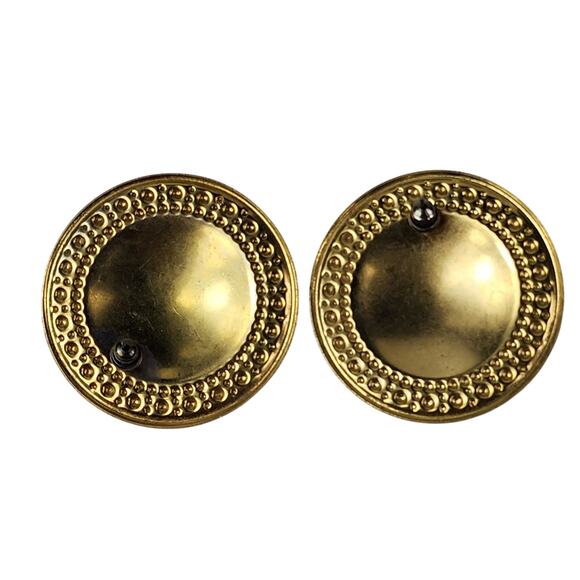 80s Womens Large Button Earrings Pierced Gold With Colorful Psychedelic Design - Picture 6 of 6